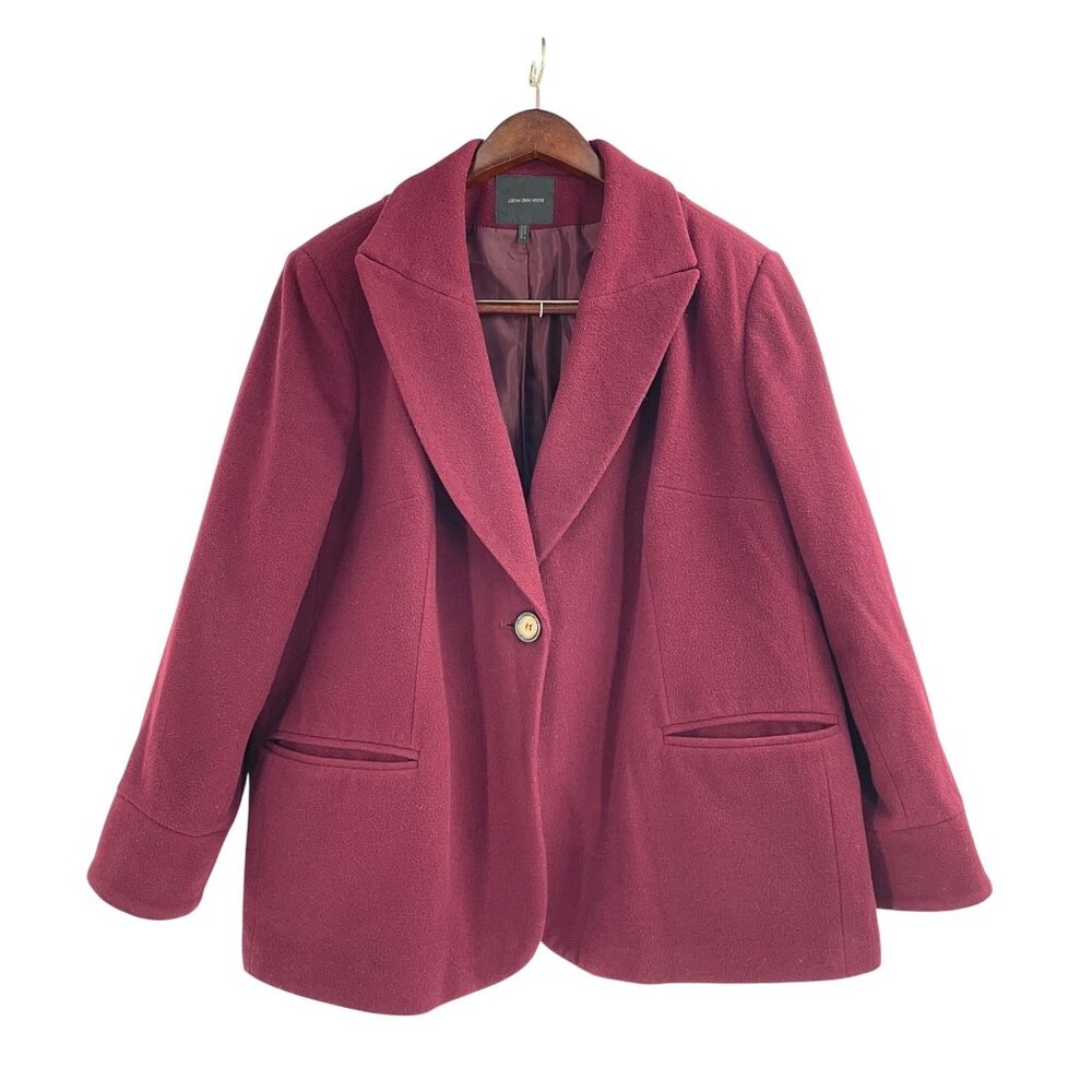Bern and Mort Womens 16W Wool Cashmere One Button Blazer Burgundy Quiet Luxury